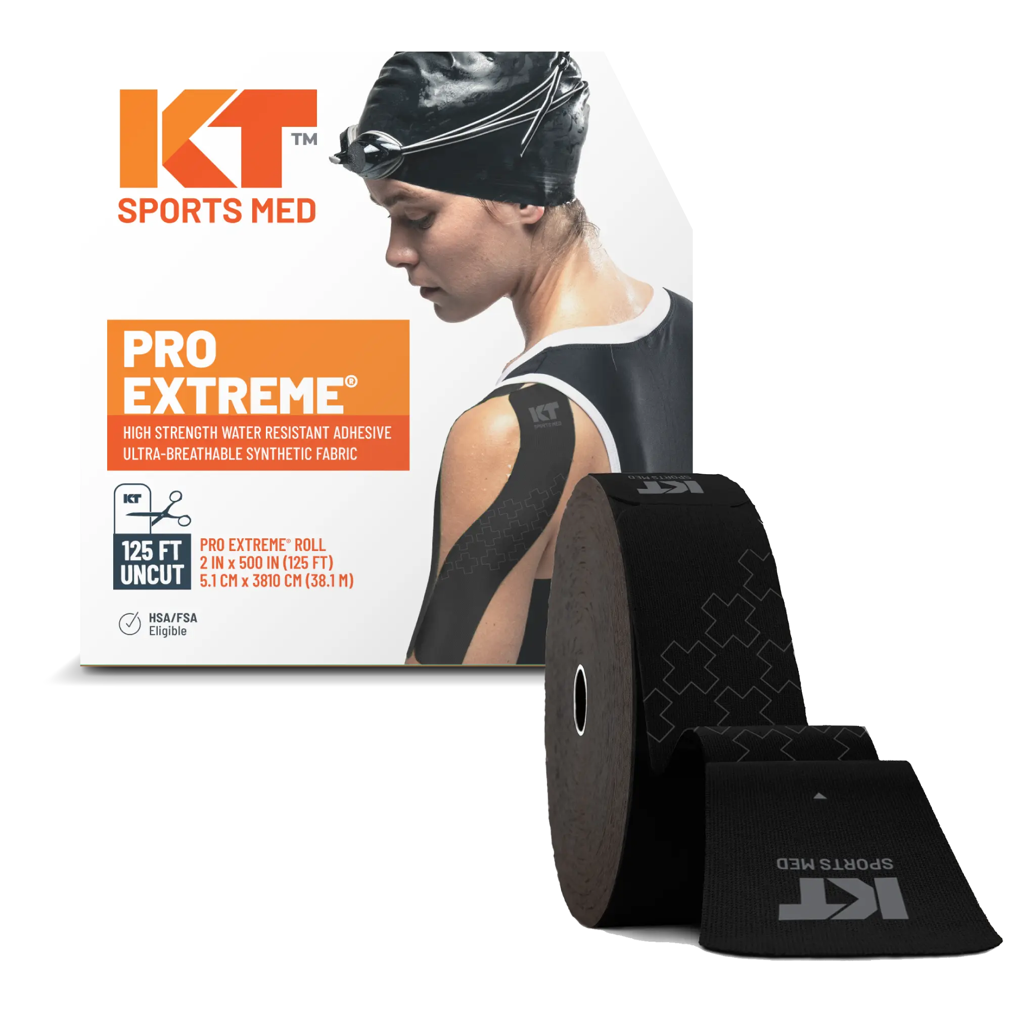 KT Tape Pro Extreme maximum strength kinesiology tape in Jet Black – 125 ft uncut roll for intense athletic support#color_jet-black