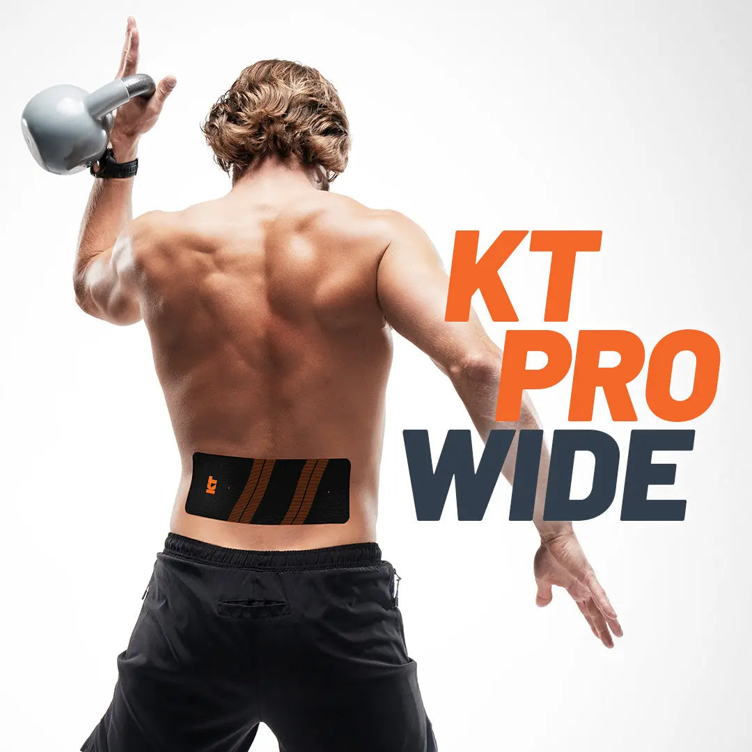 KT Tape Pro Wide extra coverage kinesiology tape in - 75 precut 10 inch strips for larger muscle group support