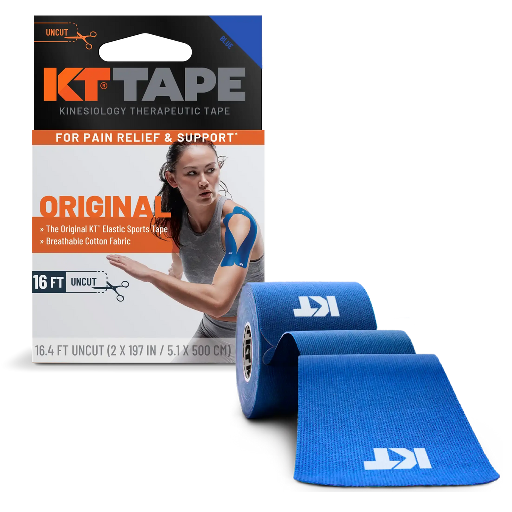 KT Tape Original Cotton kinesiology tape in Blue – 16 ft uncut roll for gentle joint and muscle support#color_blue