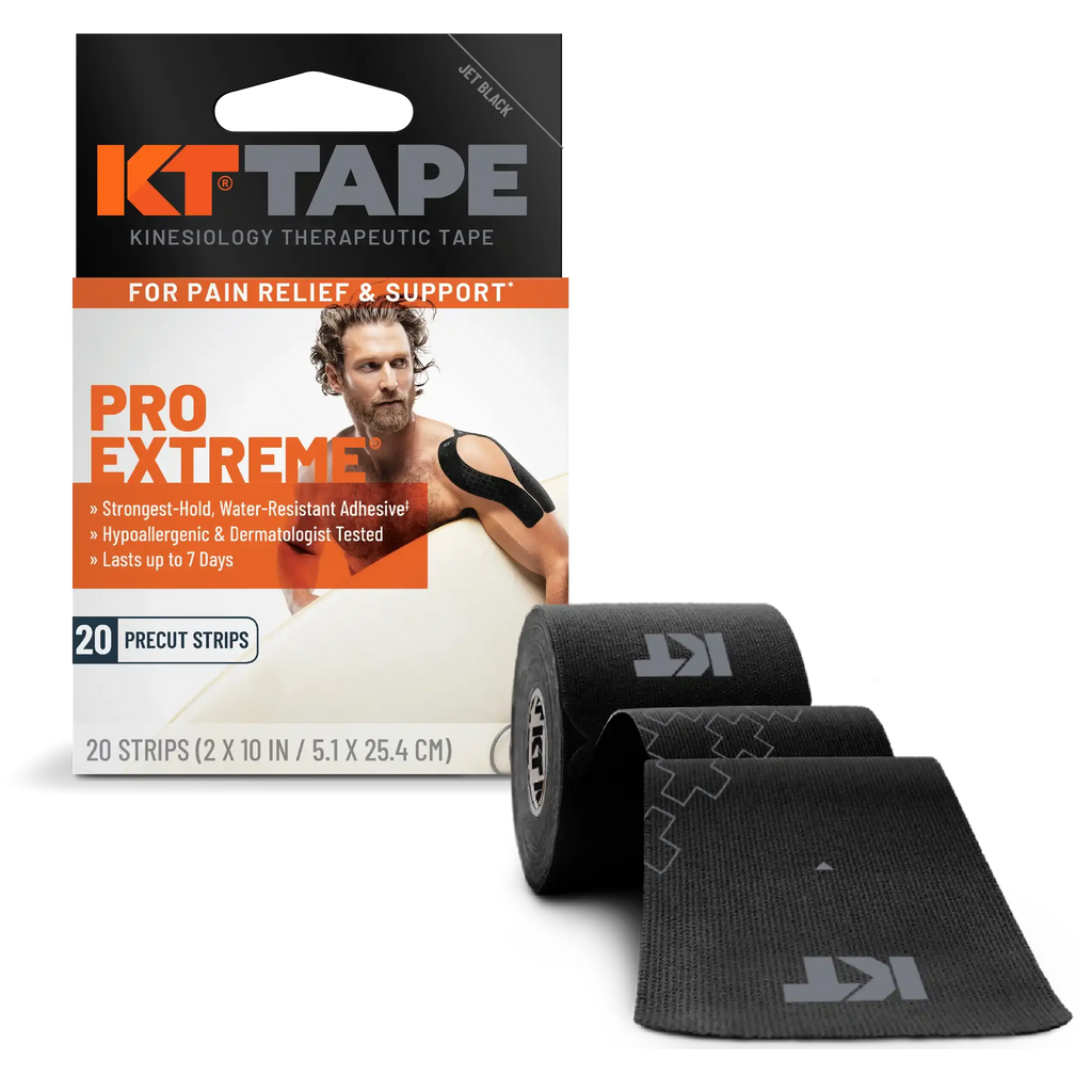 KT Tape Pro Extreme maximum strength kinesiology tape in Jet Black - 20 precut strips for intense athletic support#color_jet-black