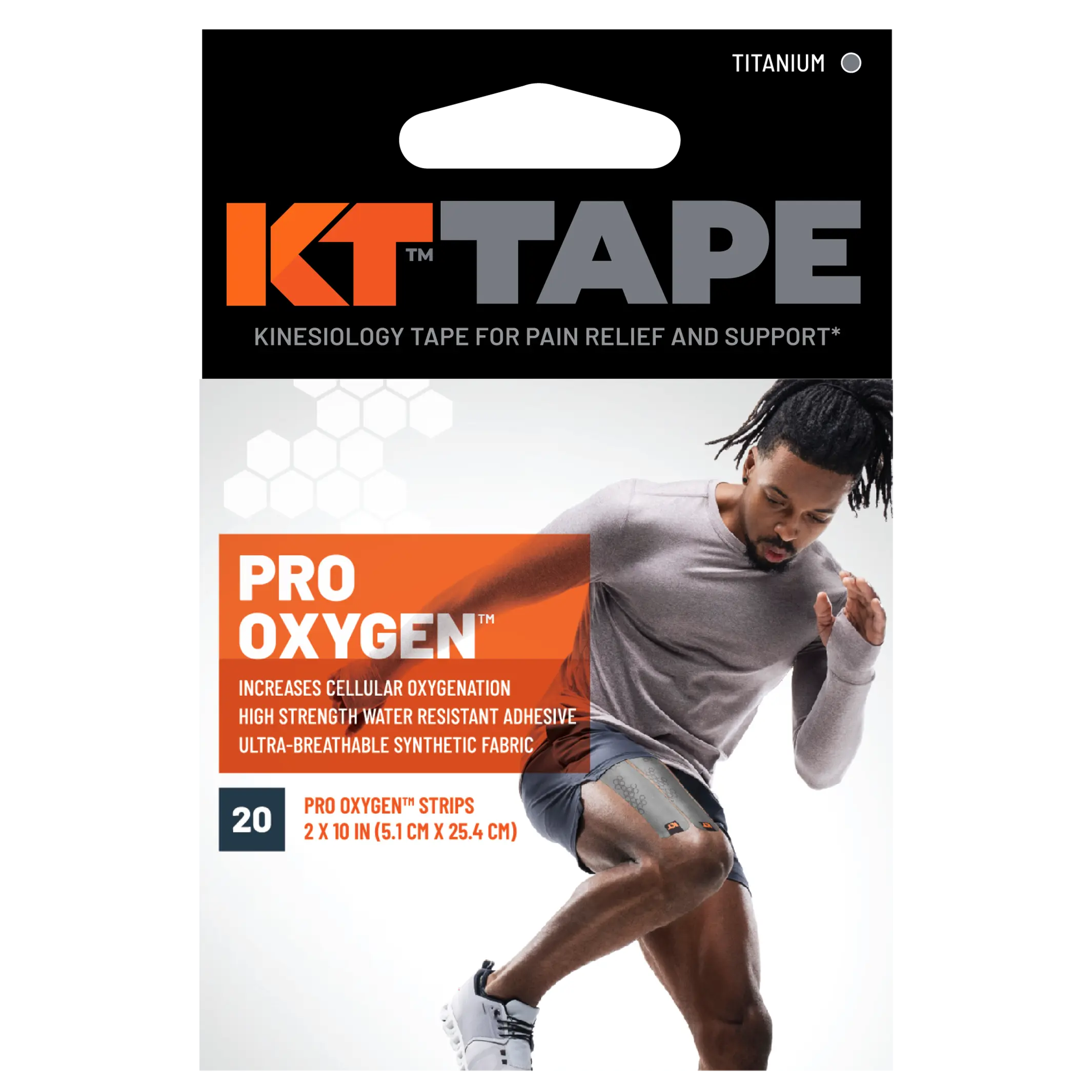 KT Tape Pro Oxygen kinesiology tape in – 20 precut strips for breathable muscle support and pain relief