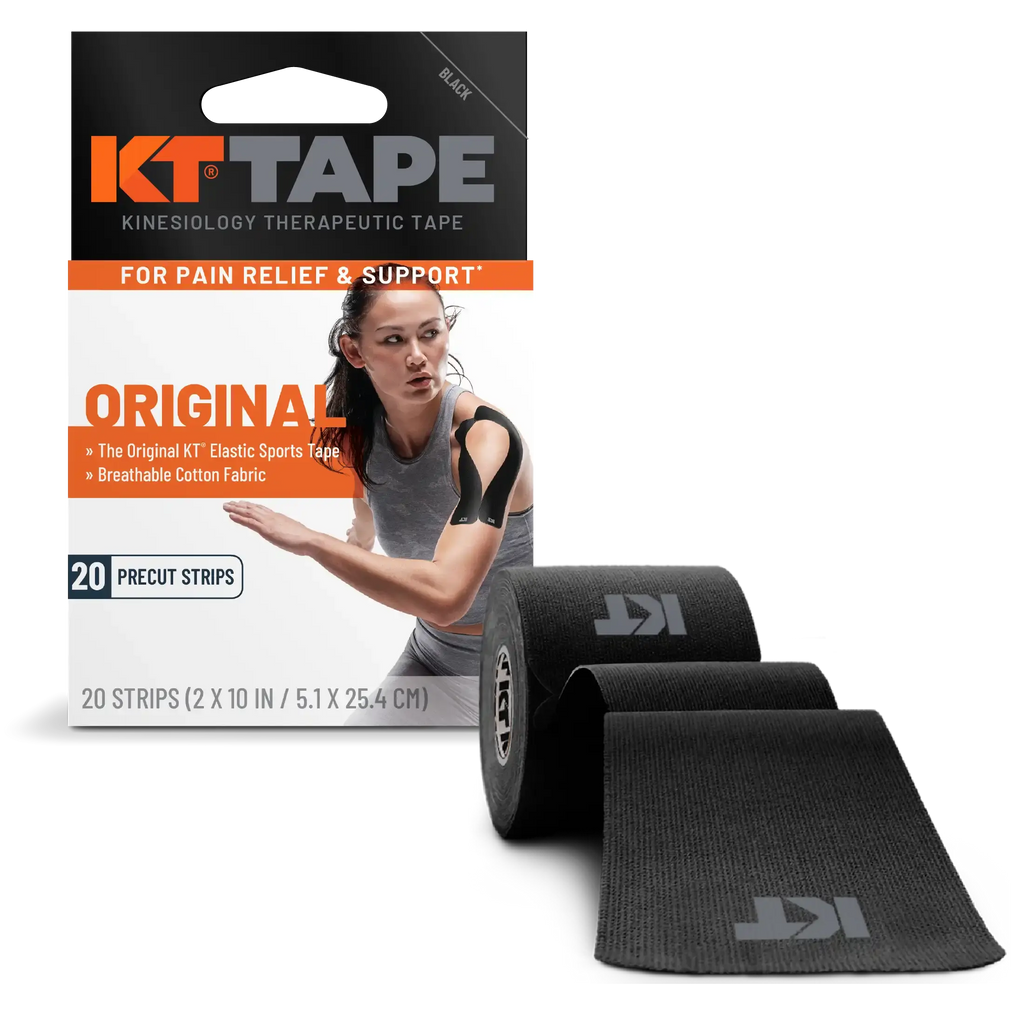 KT Tape Original Cotton kinesiology tape in Black - 20 precut strips for joint and muscle support#color_black