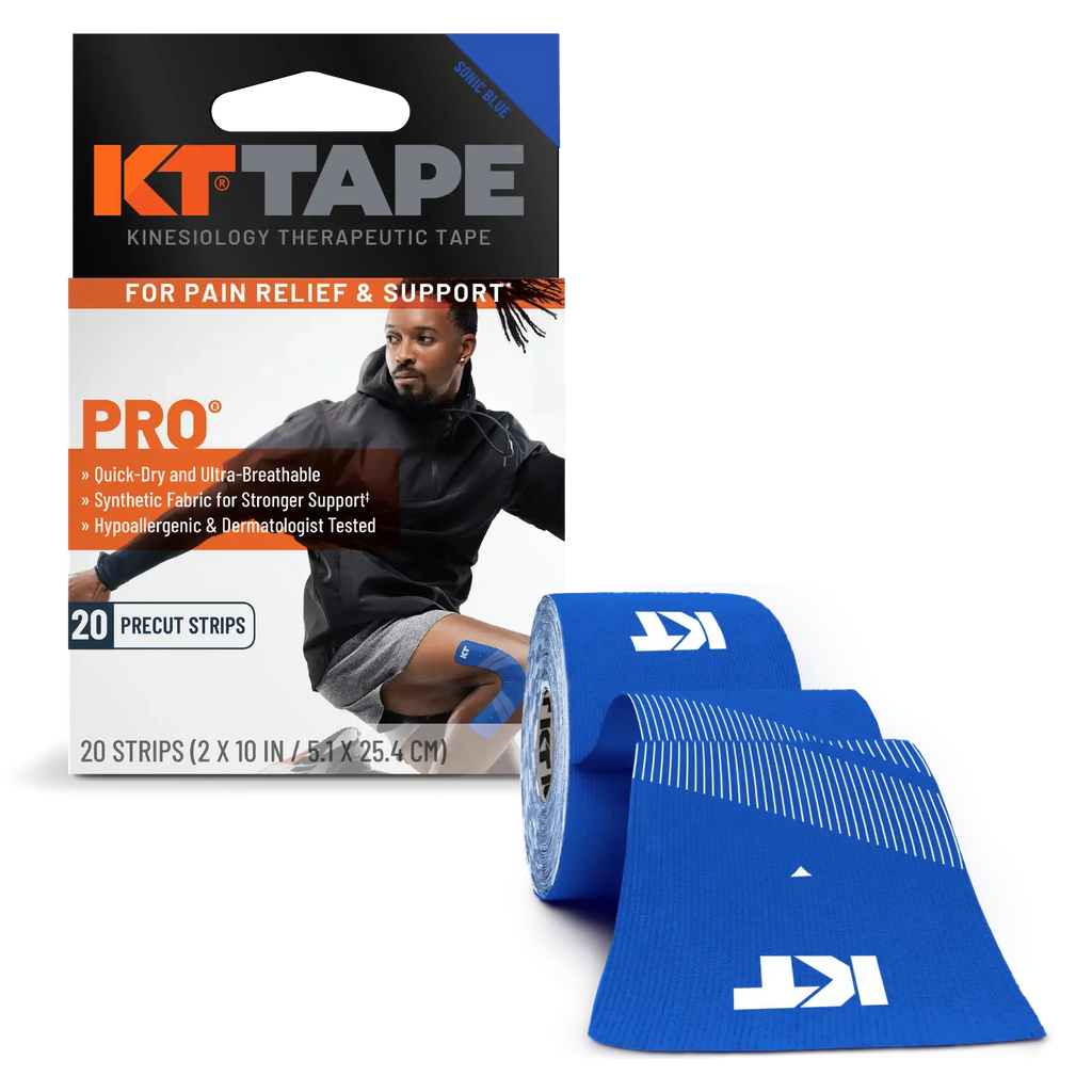 KT Tape Pro water-resistant synthetic kinesiology tape in Sonic Blue - 20 precut strips for muscle support and pain relief#color_sonic-blue