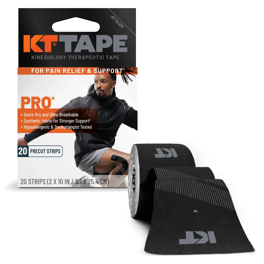KT Tape Pro water-resistant synthetic kinesiology tape in Jet Black - 20 precut strips for muscle support and pain relief#color_jet-black