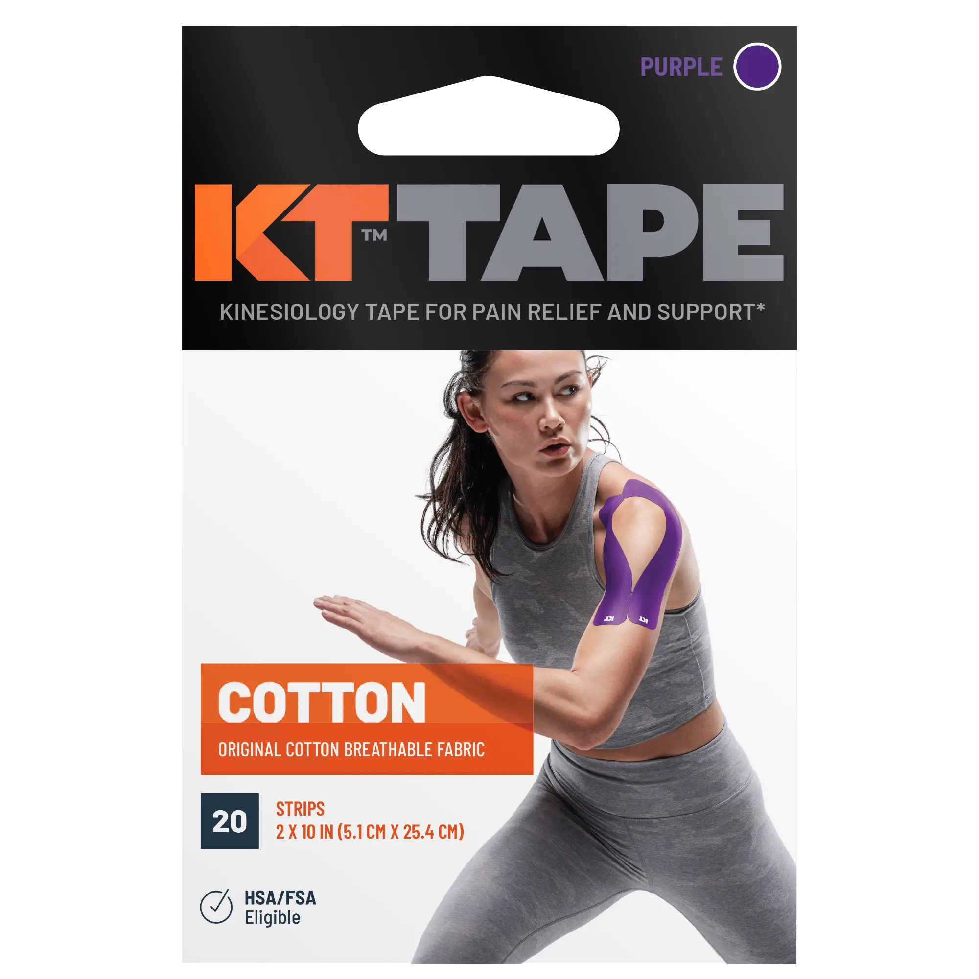 KT Tape Original Cotton kinesiology tape in - 20 precut strips for joint and muscle support