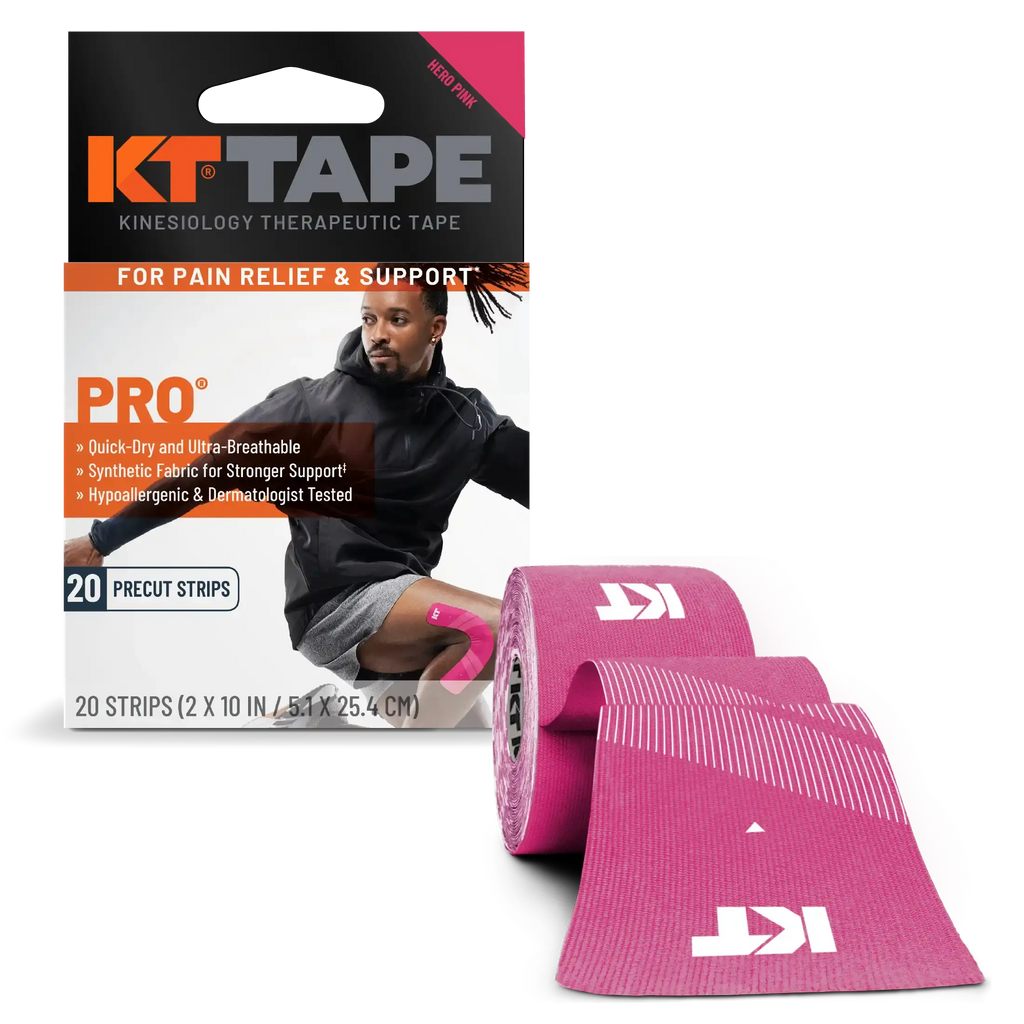 KT Tape Pro water-resistant synthetic kinesiology tape in Hero Pink - 20 precut strips for muscle support and pain relief#color_hero-pink
