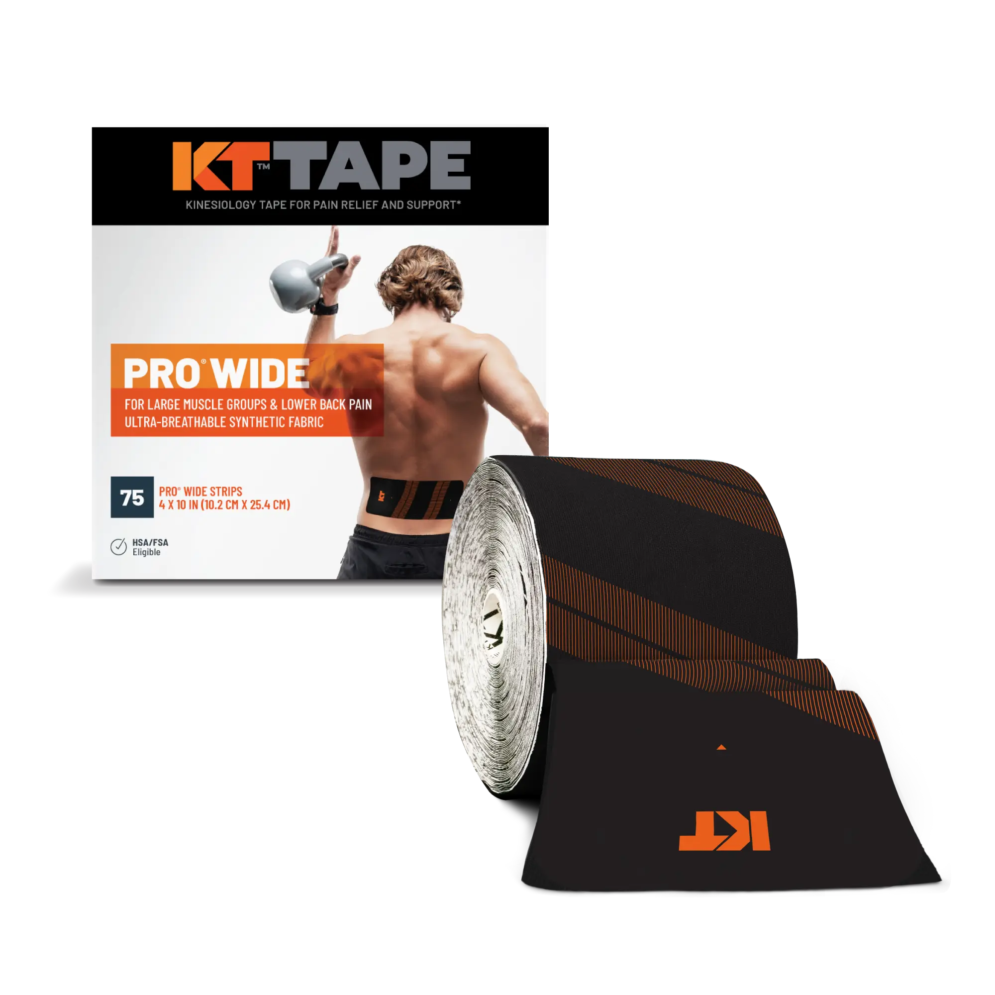 KT Tape Pro Wide extra coverage kinesiology tape in Jet Black - 75 precut 10 inch strips for larger muscle group support#color_jet-black