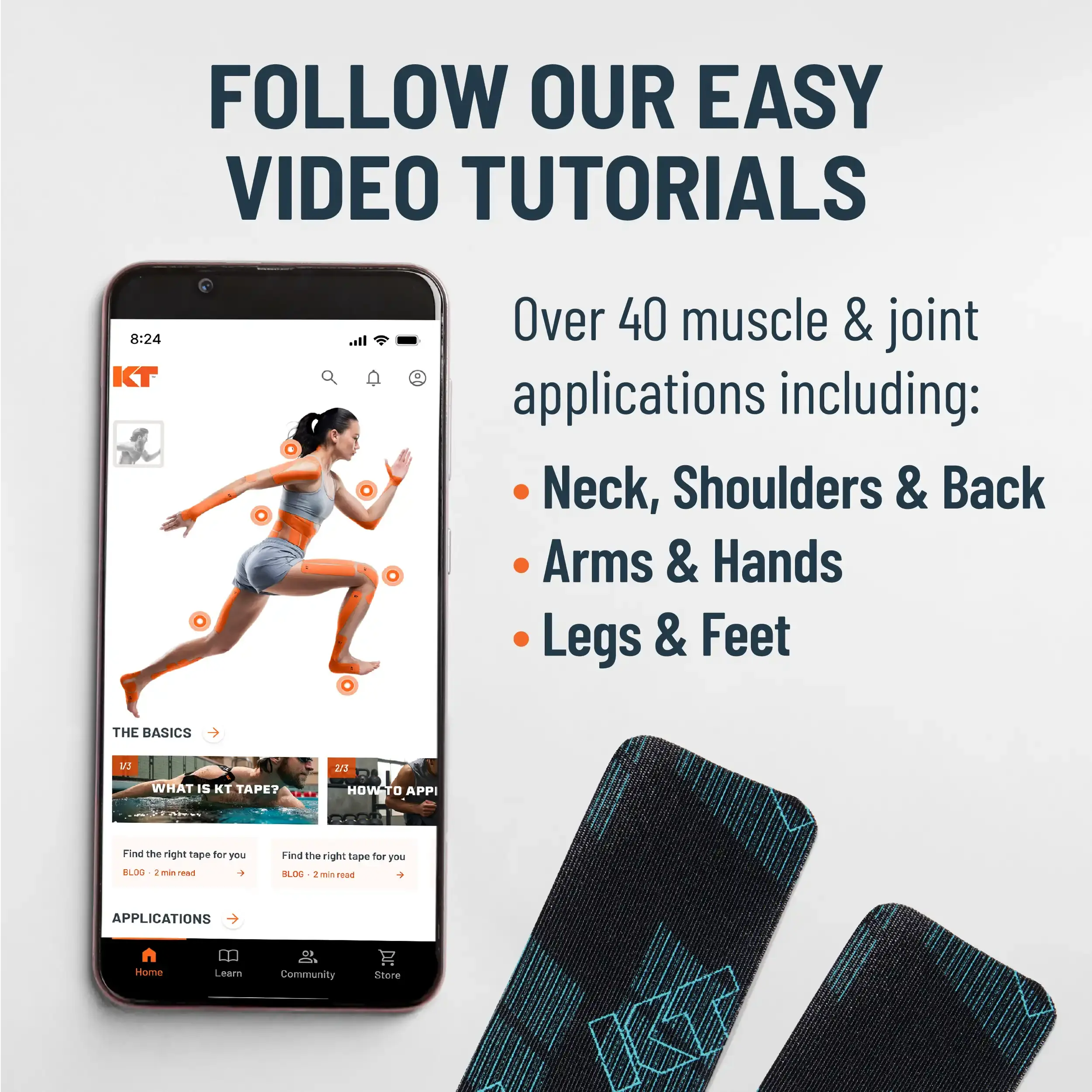 Follow Our Easy Video Tutorials in the KT Tape App with Over 40 muscle & joint applications