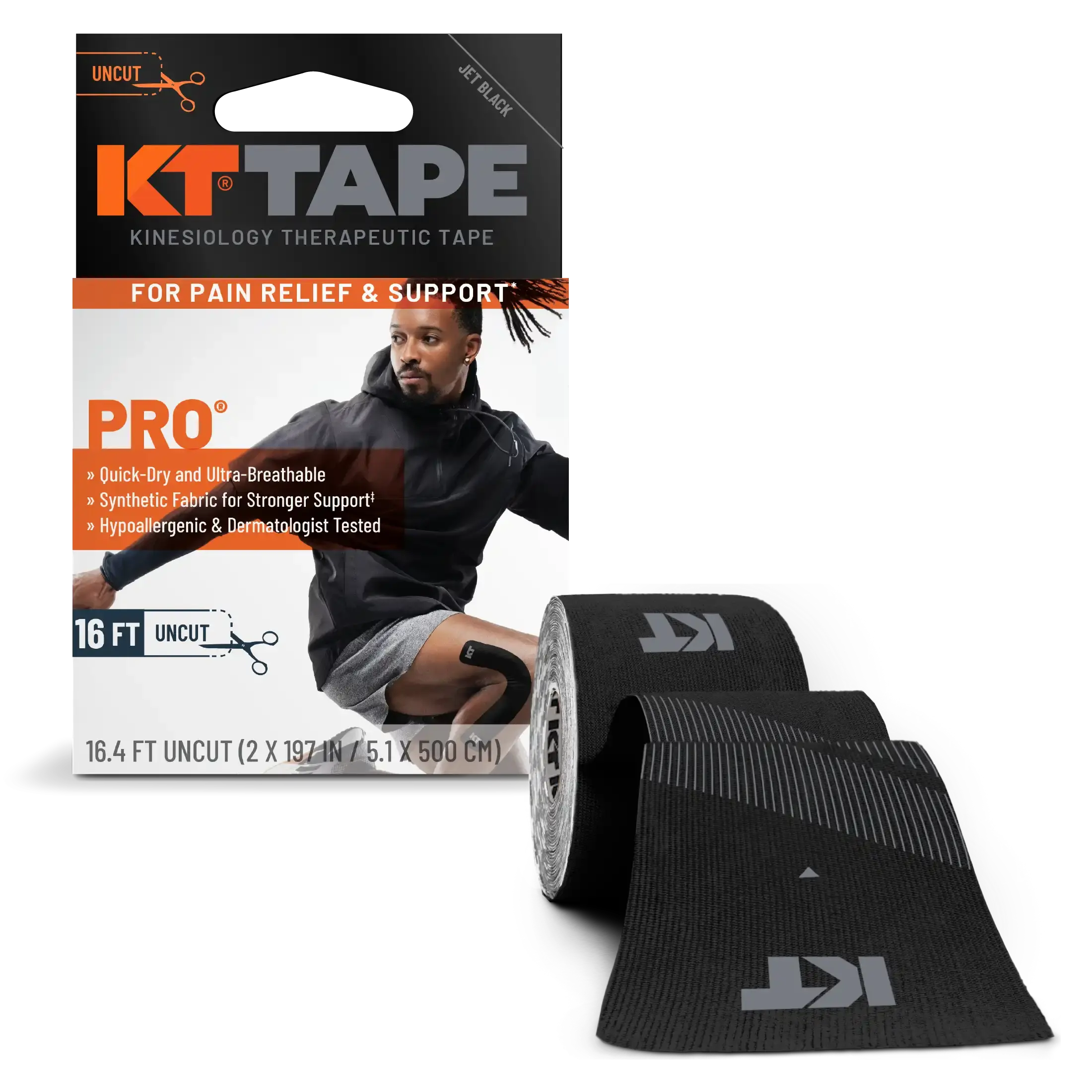 KT Tape Pro synthetic water-resistant kinesiology tape in Jet Black – 16 ft uncut roll for custom muscle and joint support#color_jet-black