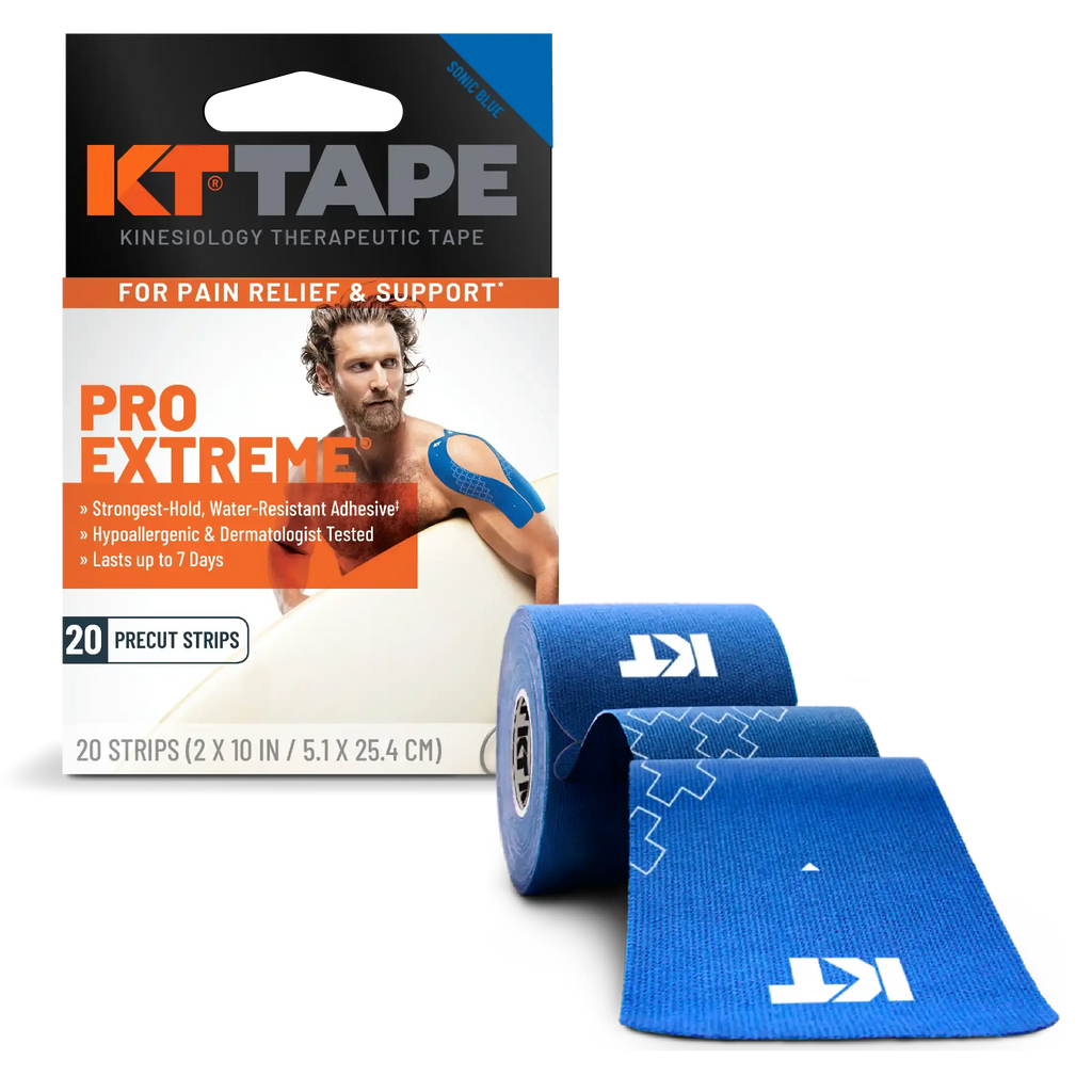 KT Tape Pro Extreme maximum strength kinesiology tape in Sonic Blue - 20 precut strips for intense athletic support#color_sonic-blue