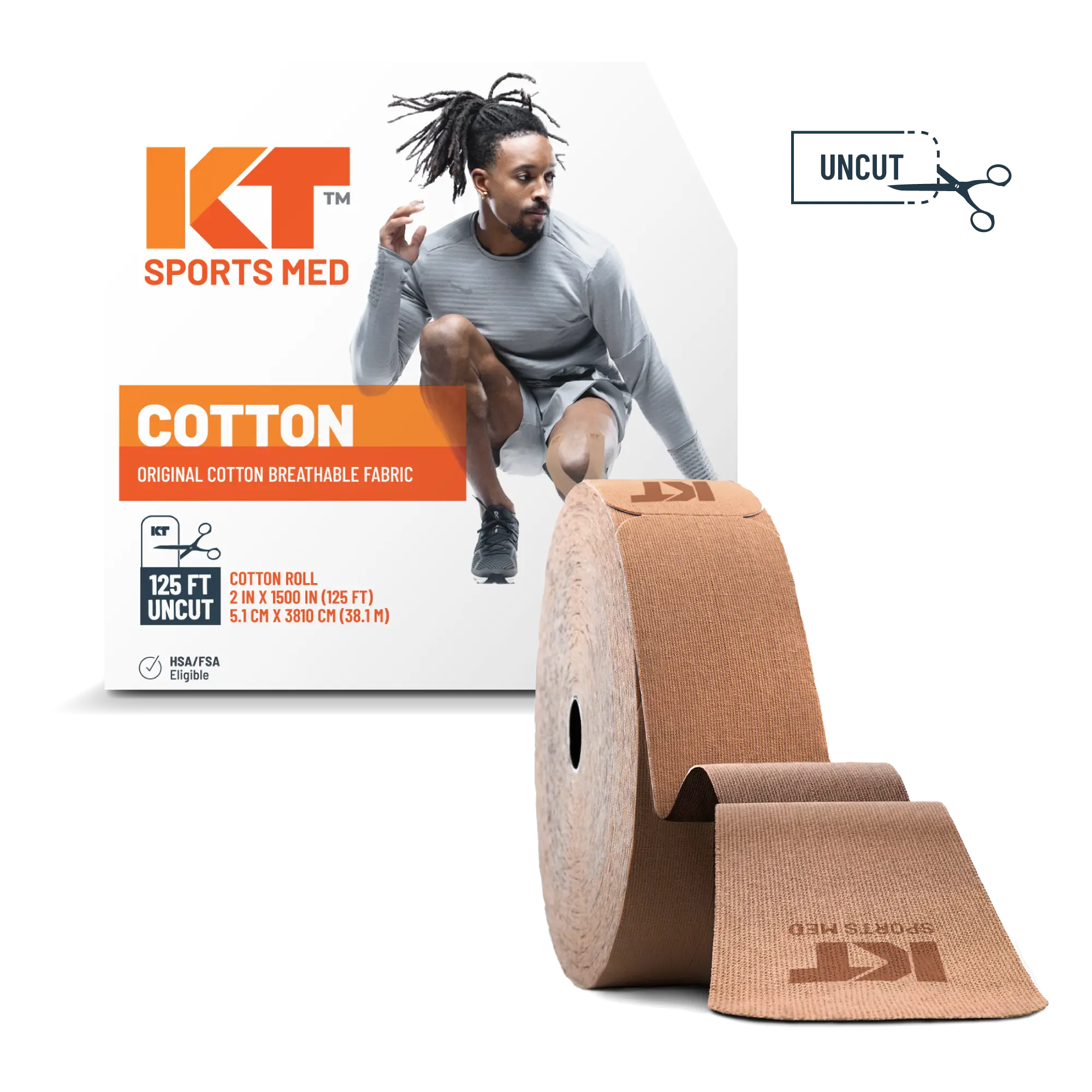 KT Tape Original Cotton kinesiology tape in Beige – 125 ft uncut roll for gentle joint and muscle support#color_beige