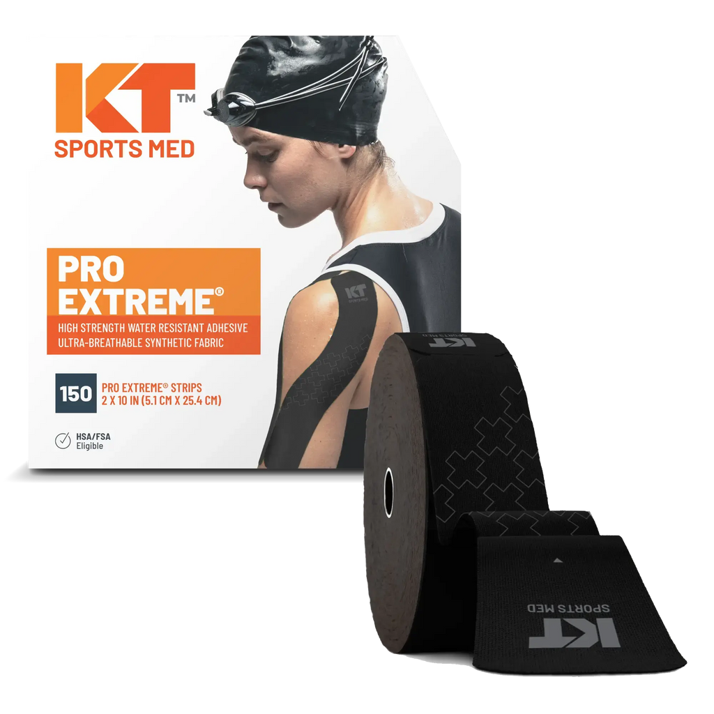 KT Tape Pro Extreme maximum strength kinesiology tape in Jet Black – 150 precut 10 inch strips for intense athletic support#color_jet-black