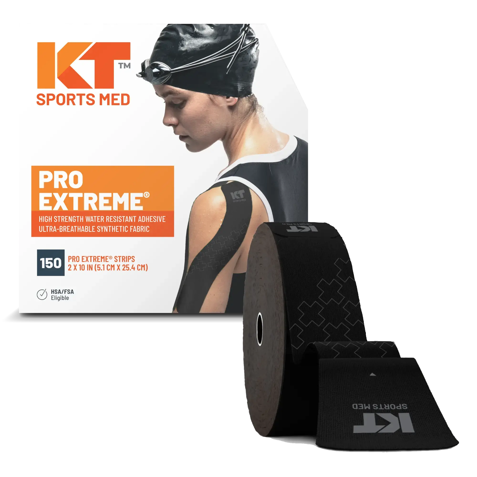 KT Tape Pro Extreme maximum strength kinesiology tape in Jet Black – 150 precut 10 inch strips for intense athletic support#color_jet-black