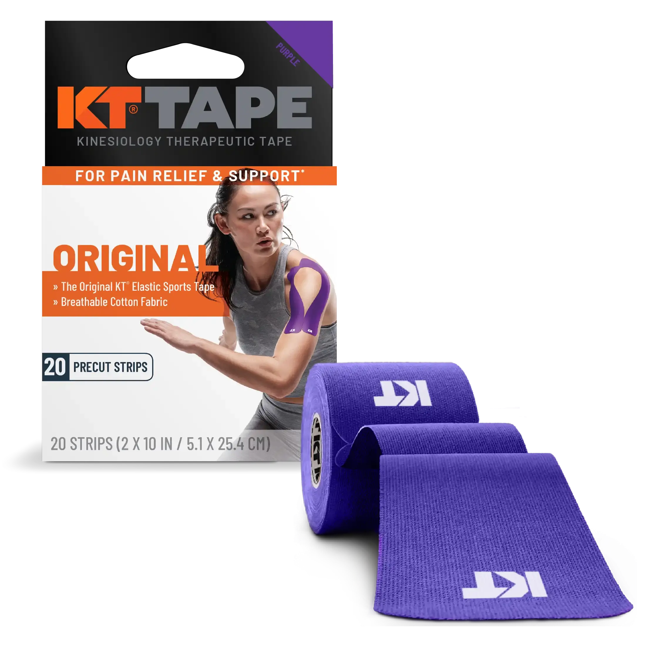 KT Tape Original Cotton kinesiology tape in Purple - 20 precut strips for joint and muscle support#color_purple