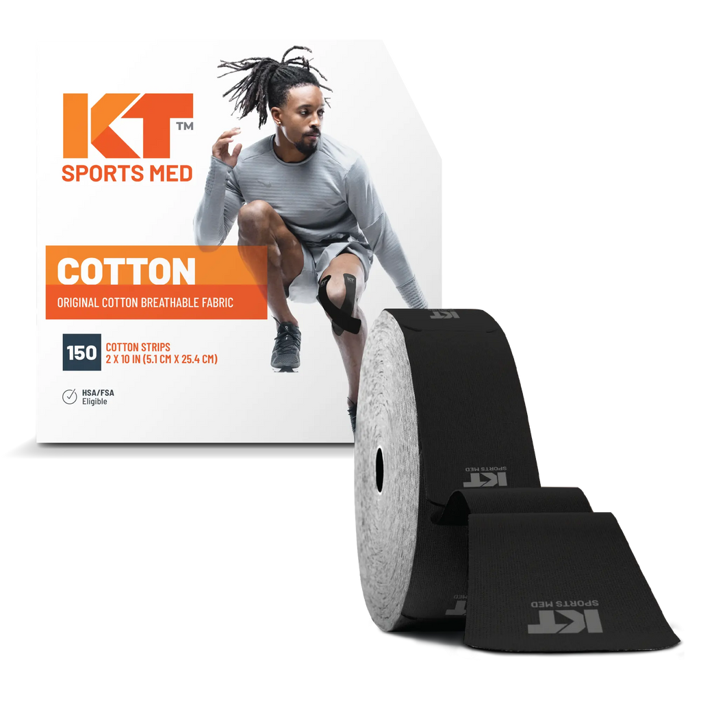 KT Tape Original Cotton kinesiology tape in Black – 150 precut 10 inch strips for joint and muscle support#color_black