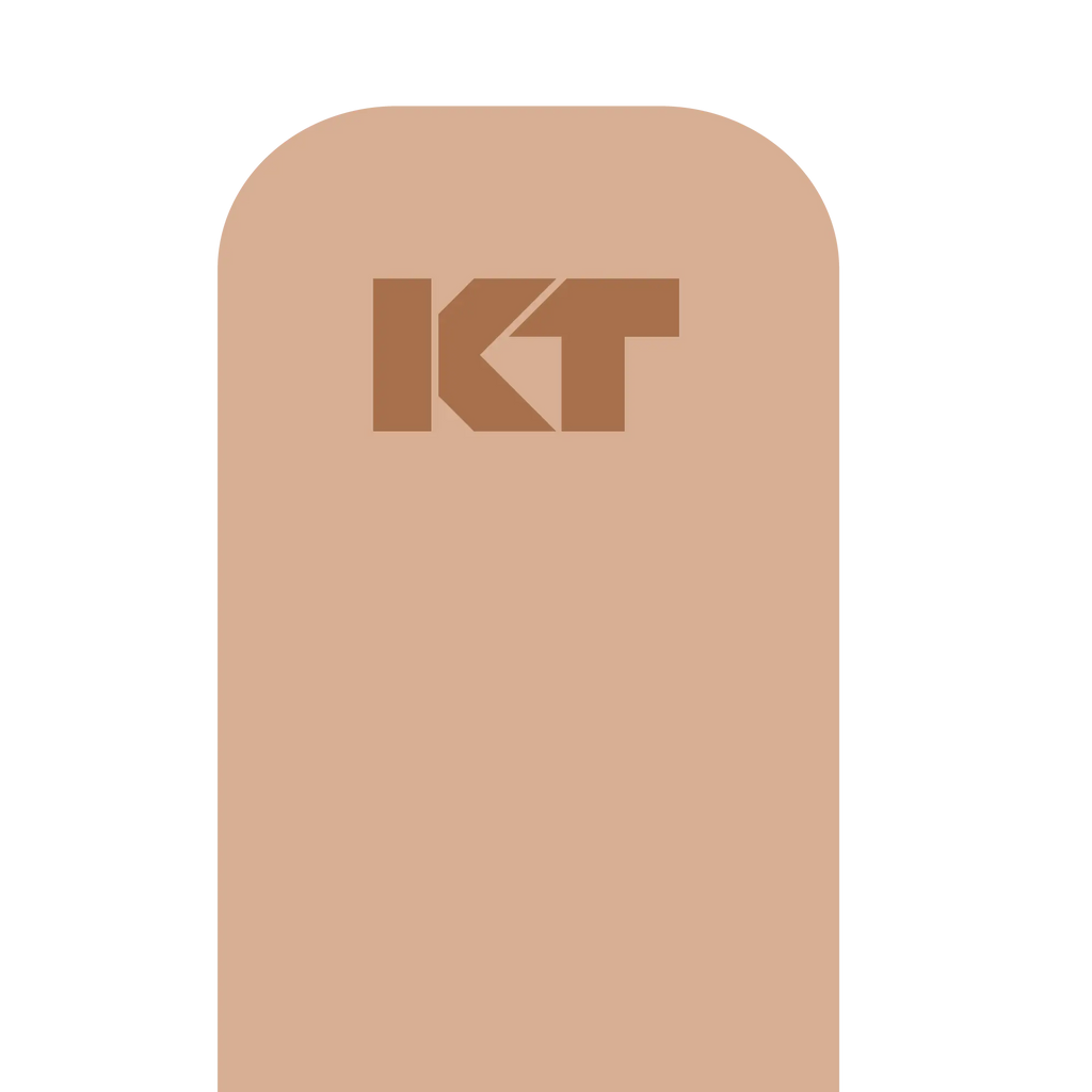 Beige rectangular bandage with 'KT' logo on a white background