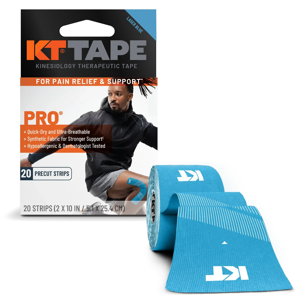 KT Tape Pro water-resistant synthetic kinesiology tape in Laser Blue - 20 precut strips for muscle support and pain relief#color_laser-blue
